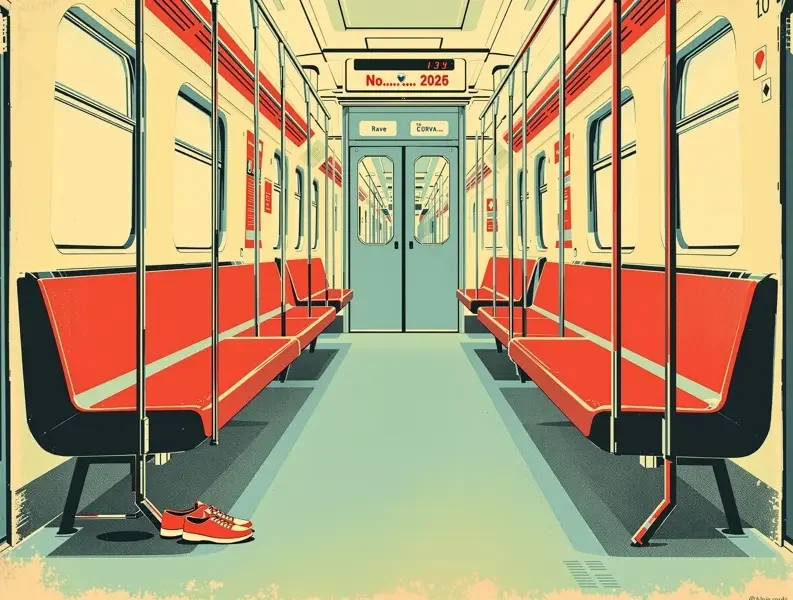 复古插画风格的地铁让座场景