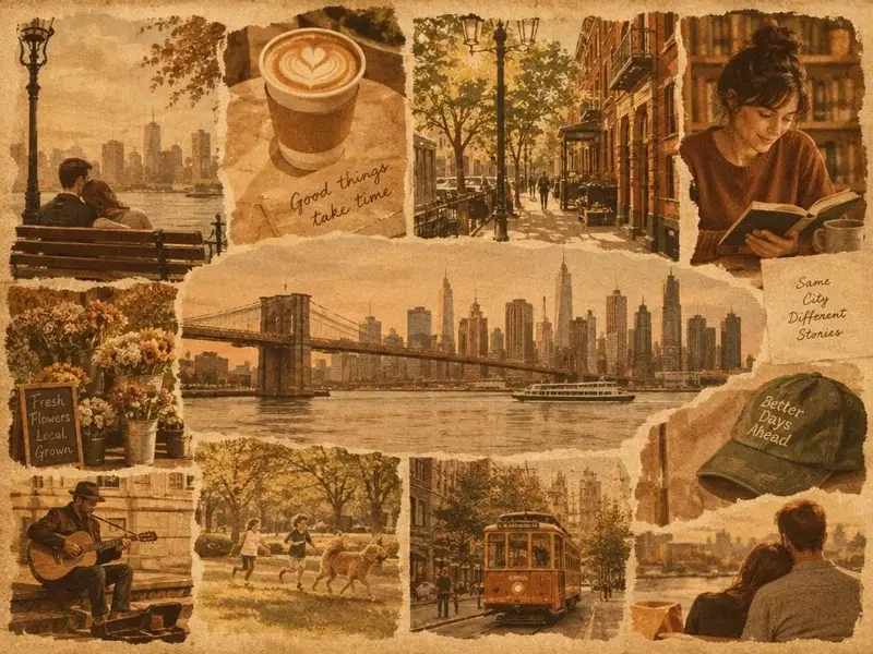 复古插画风格的暖心瓜事合集场景